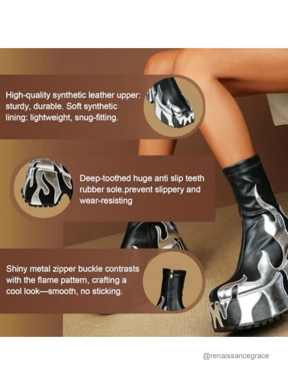 Faux Leather Chunky Sole Platform Ankle Boots